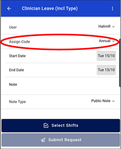 screenshot of assign code option